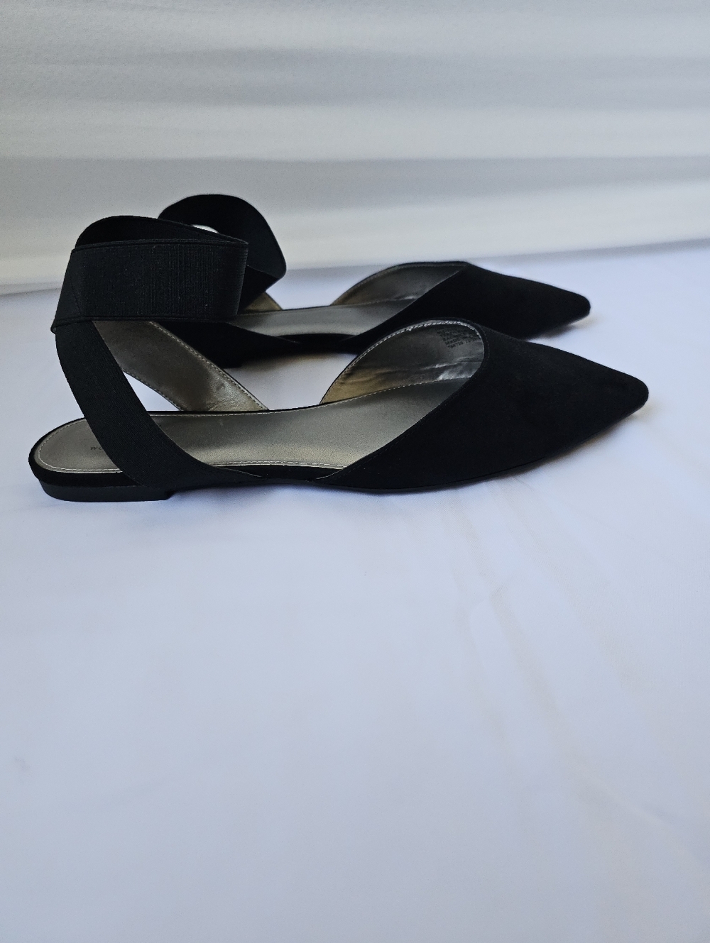 Worthington Black Faux Suede Pointed Toe Ankle Strap Flats - Chic & Minimalist - Picture 4 of 16